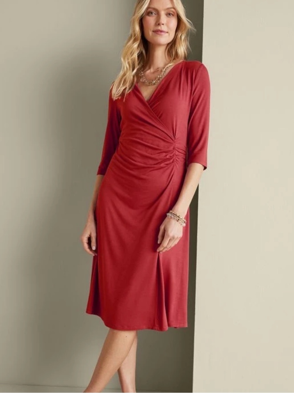 Soft Surroundings Hyannis Dress Womens Petite Large PL Red Faux Wrap NEW W TAGS